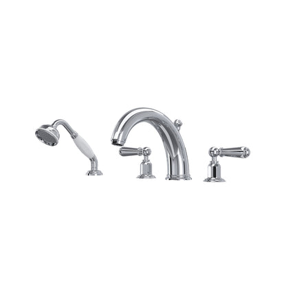 Perrin & Rowe Edwardian 4-Hole Deck Mount Tub Filler With Handshower, Lever Handle