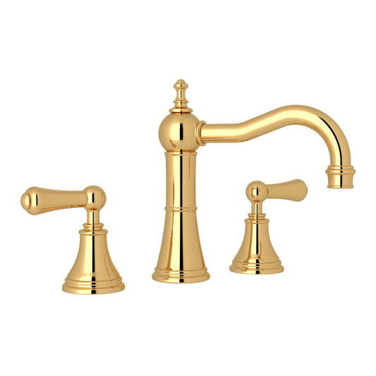 Perrin & Rowe Georgian Era Widespread Lavatory Faucet With Column Spout, Metal Lever Handle