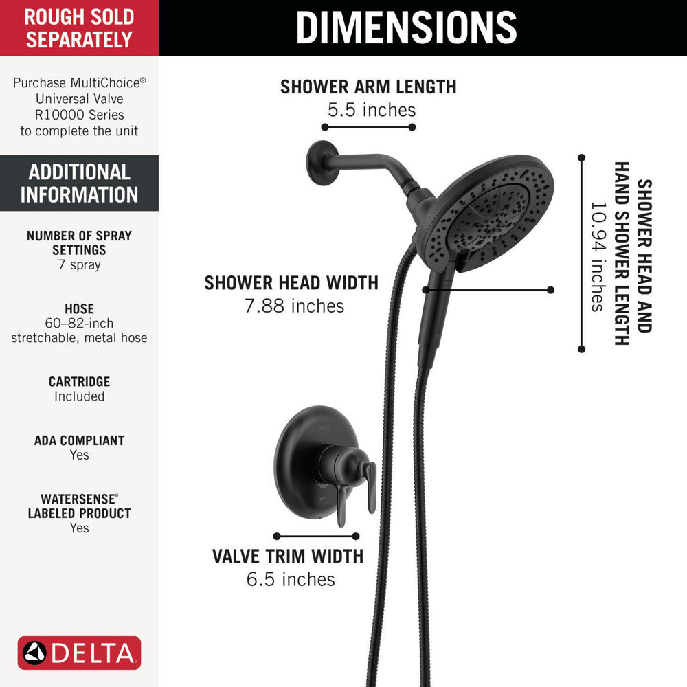 Delta T17245 Bonacci 17 Series Shower Trim with In2ition Shower Head