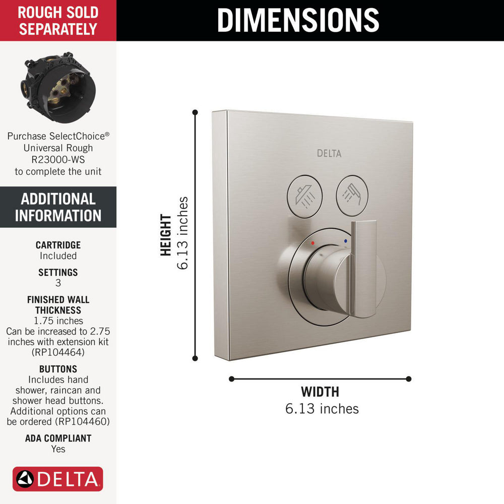 Delta SelectChoice Ara Angular Modern Push-Button Shower Trim - T37T267