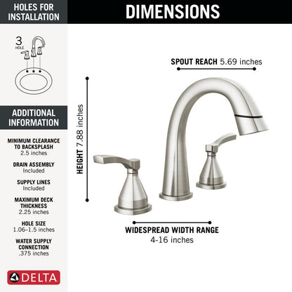 Robinet de salle de bain Delta Stryke à deux poignées et douchette extensible