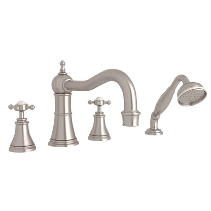 Perrin & Rowe Georgian Era 4-Hole Deck Mount Tub Filler With Column Spout Cross Handle