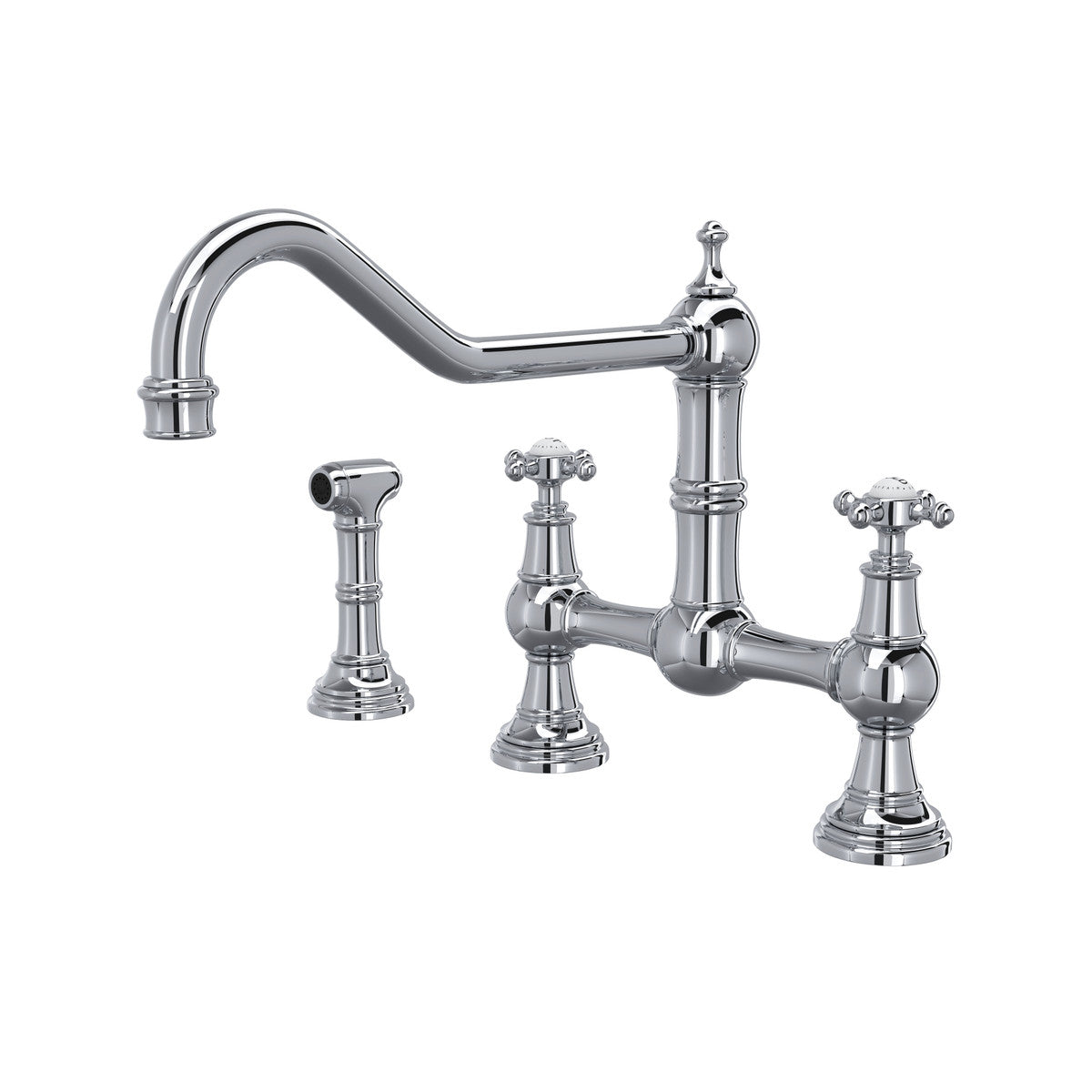 Perrin & Rowe Edwardian Extended Spout Bridge Kitchen Faucet With Side Spray