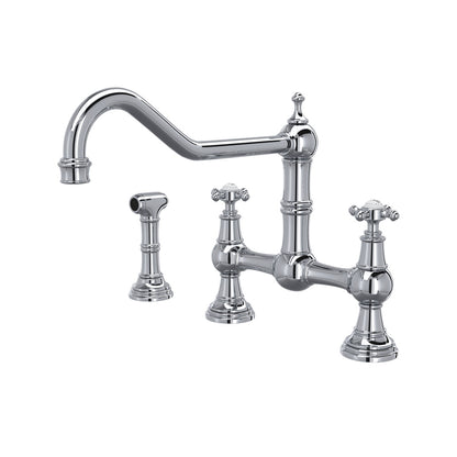 Perrin & Rowe Edwardian Extended Spout Bridge Kitchen Faucet With Side Spray