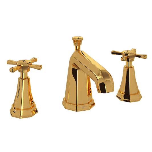 Perrin & Rowe Deco High Neck Widespread Bathroom Faucet, Cross Handle