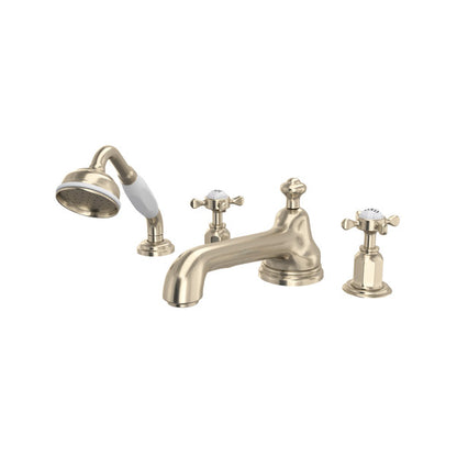 Perrin & Rowe Edwardian 4-Hole Deck Mount Tub Filler With Low Spout Cross Handle