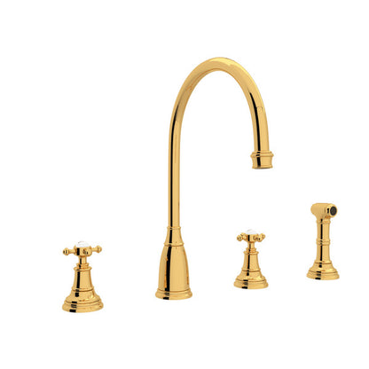 Perrin & Rowe Georgian Era Two Handle Kitchen Faucet With Side Spray Cross Handles