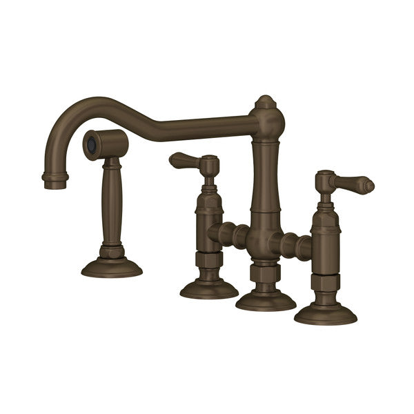 Rohl Acqui Bridge Kitchen Faucet With Side Spray With Metal Lever Handles