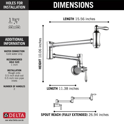 Delta Traditional Wall Mount Pot Filler - 1177LF