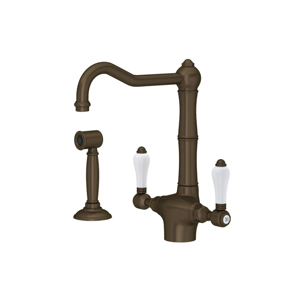 Rohl Acqui Two Handle Kitchen Faucet With Side Spray & Porcelain Handles - A1679LPWS-2