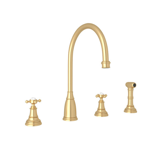 Perrin & Rowe Georgian Era Two Handle Kitchen Faucet With Side Spray Cross Handles