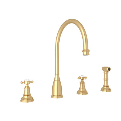 Perrin & Rowe Georgian Era Two Handle Kitchen Faucet With Side Spray Cross Handles