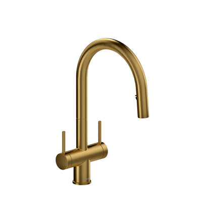 Riobel Azure Two Handle Pull-Down Kitchen Faucet With C-Spout Dual Spray 1.5 GPM