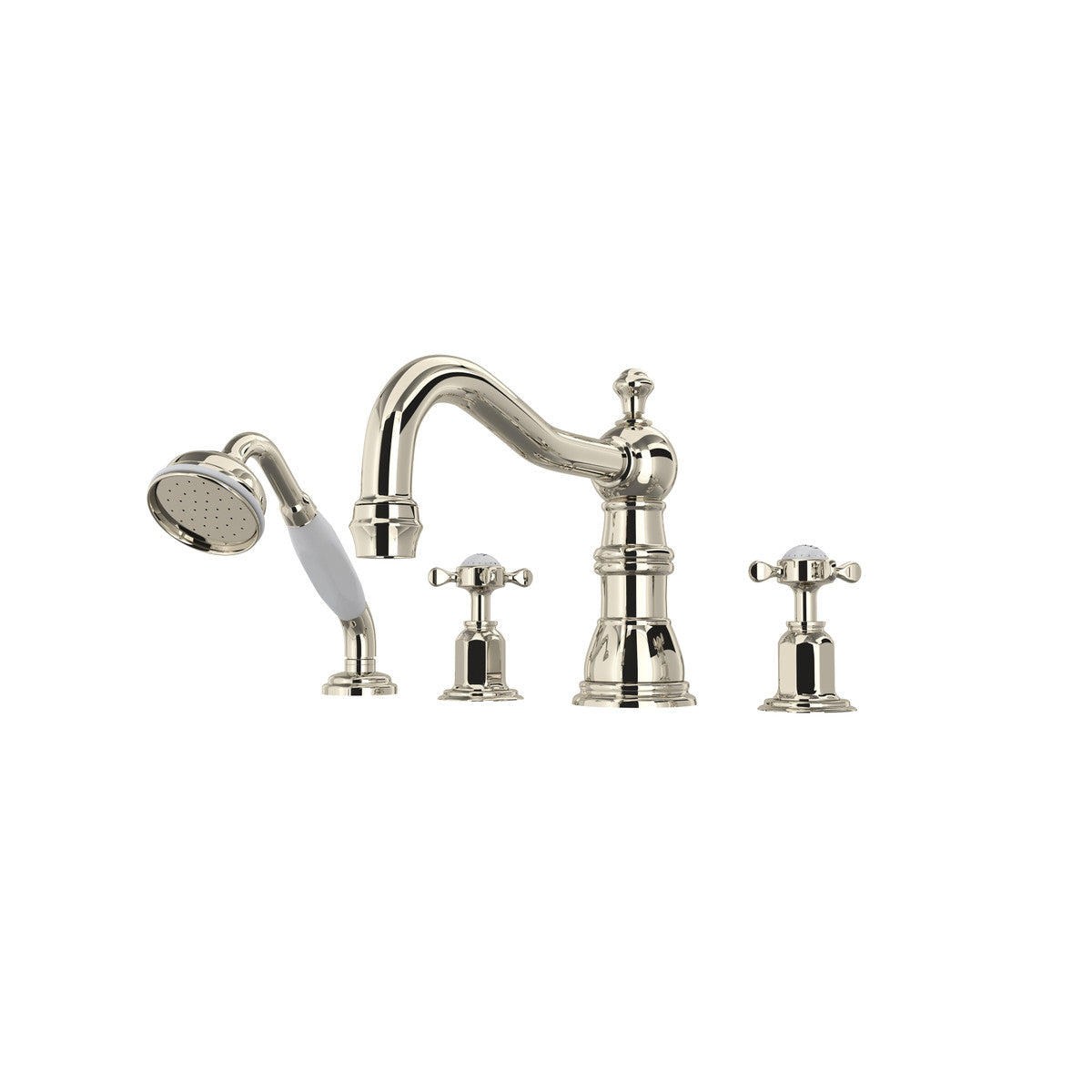 Perrin & Rowe Edwardian 4-Hole Deck Mount Tub Filler With Column Spout Cross Handle
