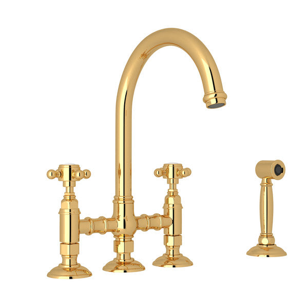 Rohl Acqui Bridge Kitchen Faucet With Side Spray & Cross Handles - A1461XMWS-2
