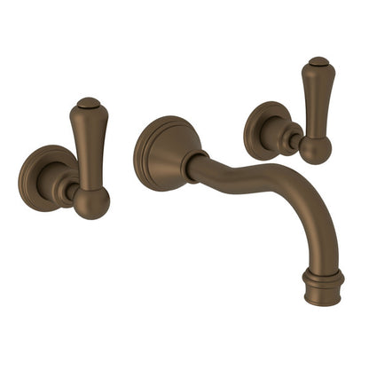 Perrin & Rowe Georgian Era Wall Mount Widespread Bathroom Faucet, Metal Lever Handle