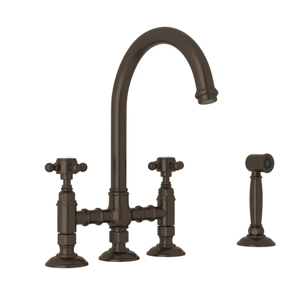Rohl Acqui Bridge Kitchen Faucet With Side Spray & Cross Handles - A1461XMWS-2