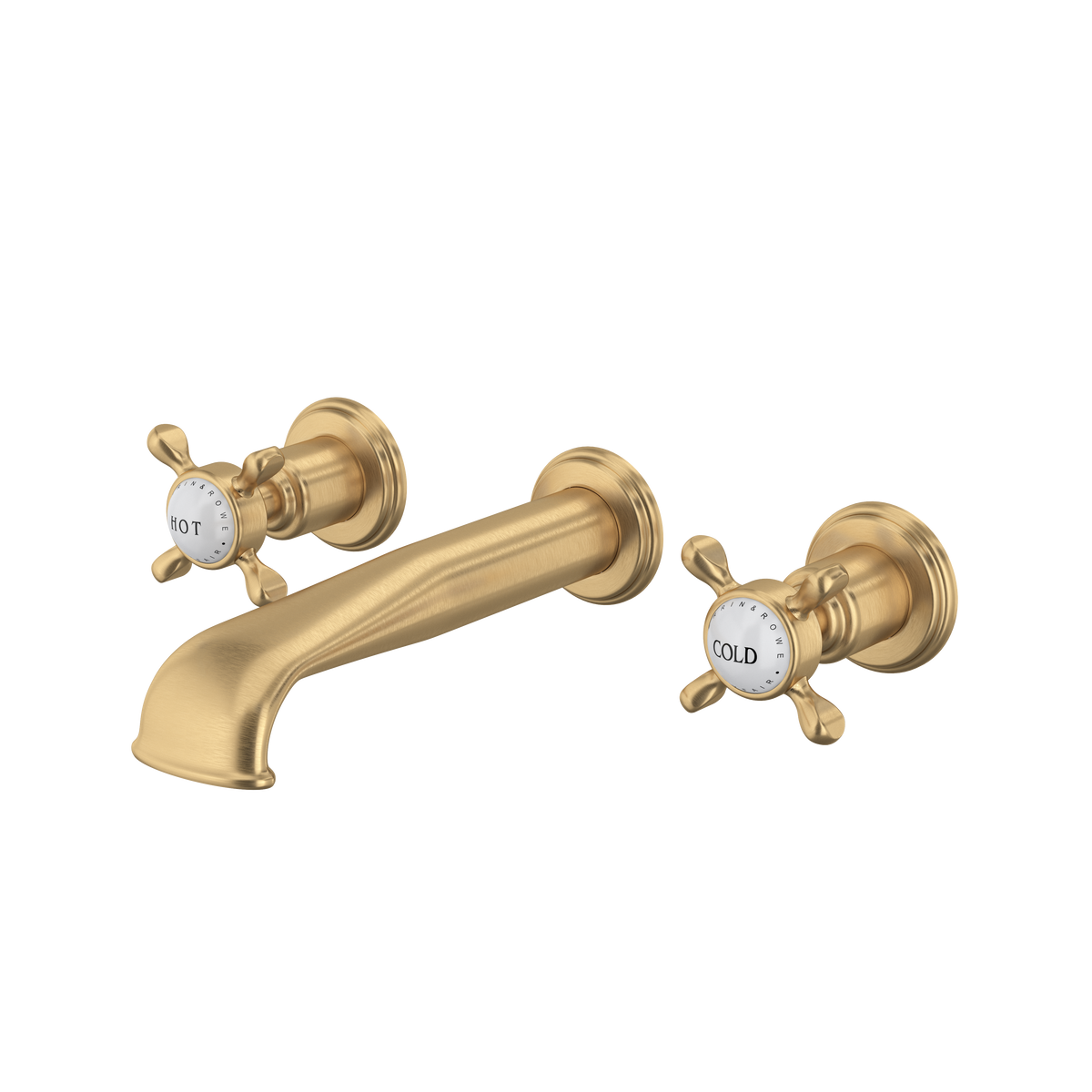 Perrin & Rowe Edwardian Wall Mount 3-Hole Concealed Bathroom Faucet With U-Spout, Cross Handles