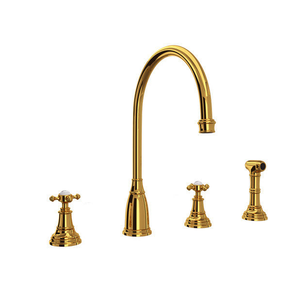 Perrin & Rowe Georgian Era Two Handle Kitchen Faucet With Side Spray Cross Handles