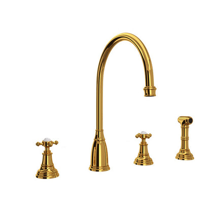 Perrin & Rowe Georgian Era Two Handle Kitchen Faucet With Side Spray Cross Handles