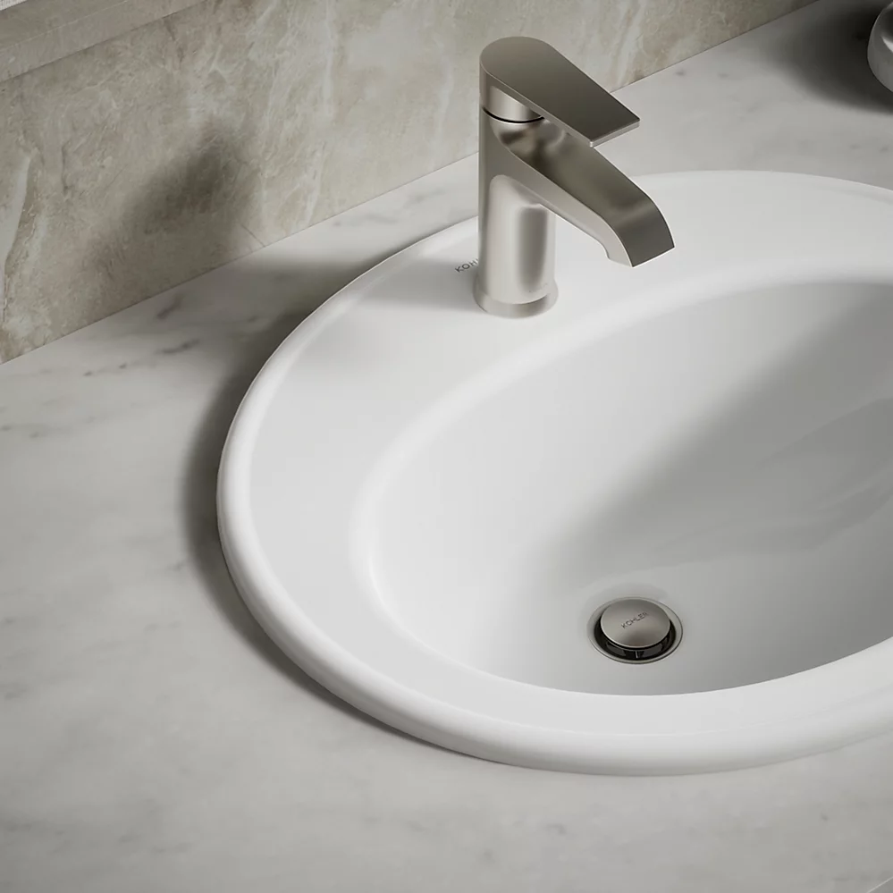 Kohler Pennington 20-1/4" Oval Drop-In Bathroom Sink With Faucet Hole