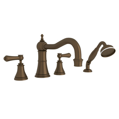 Perrin & Rowe Georgian Era 4-Hole Deck Mount Tub Filler With Column Spout Lever Handle Porcelain Caps
