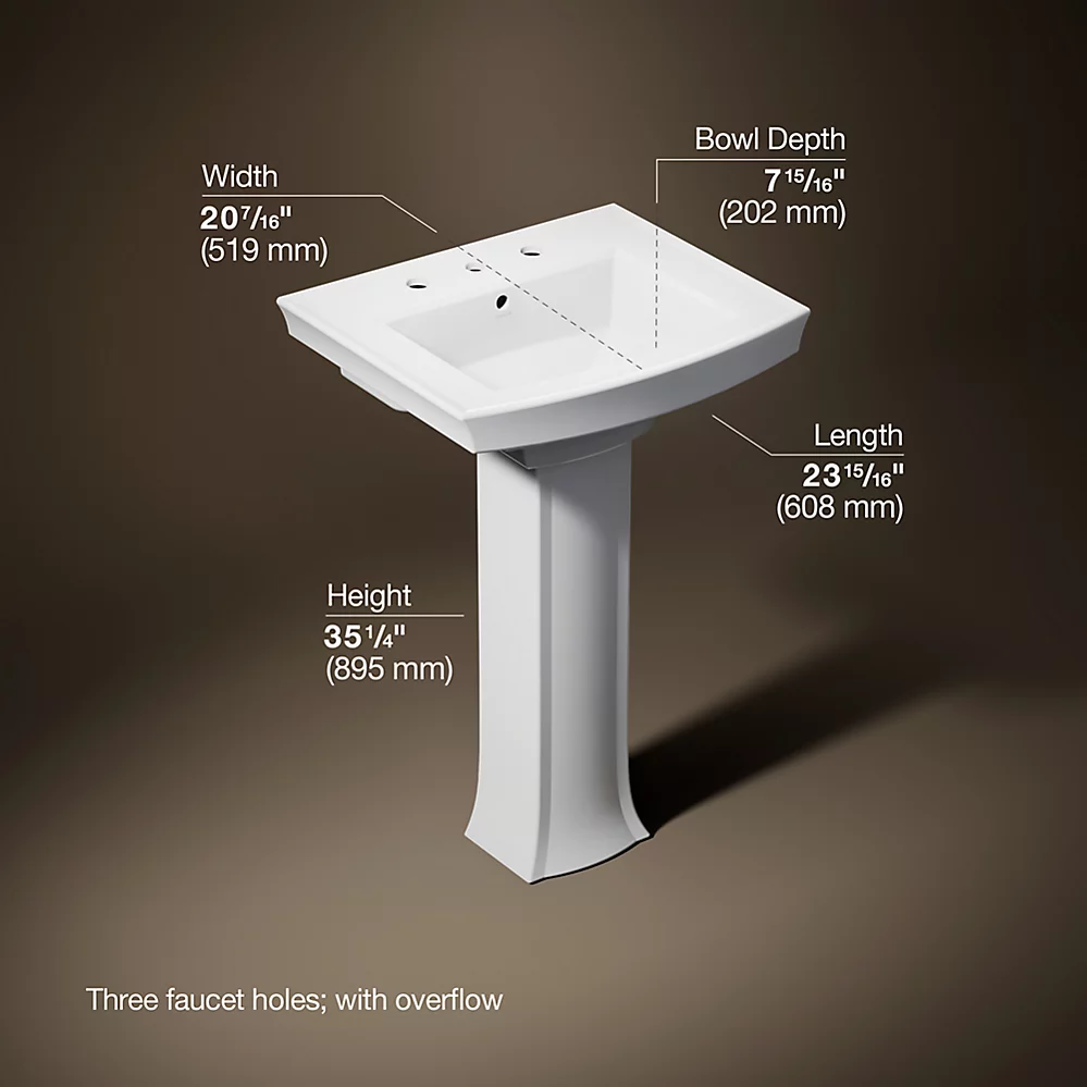 Kohler Archer 24" Rectangular Pedestal Bathroom Sink