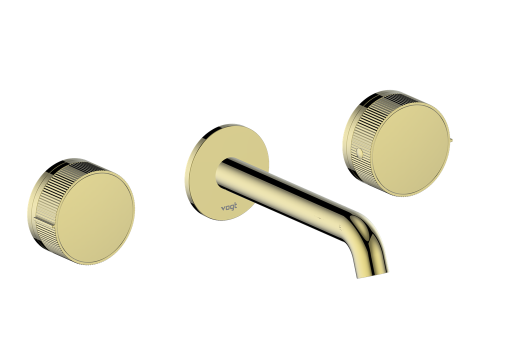 Vogt Mond 8" C.C. Wall-Mount Lavatory Faucet in Brushed Gold, With Rough-In