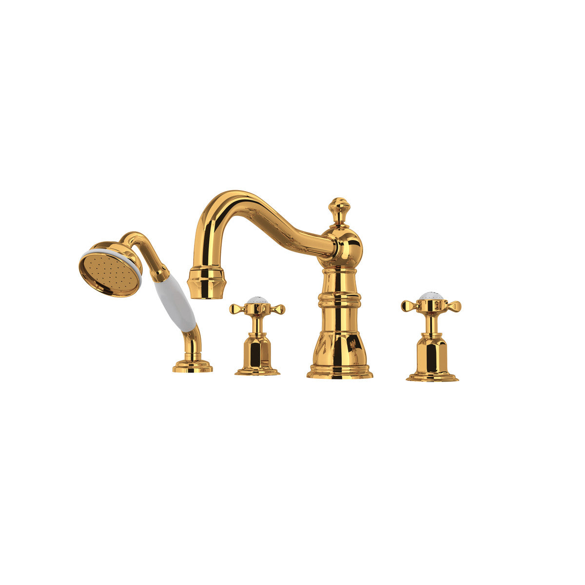 Perrin & Rowe Edwardian 4-Hole Deck Mount Tub Filler With Column Spout Cross Handle