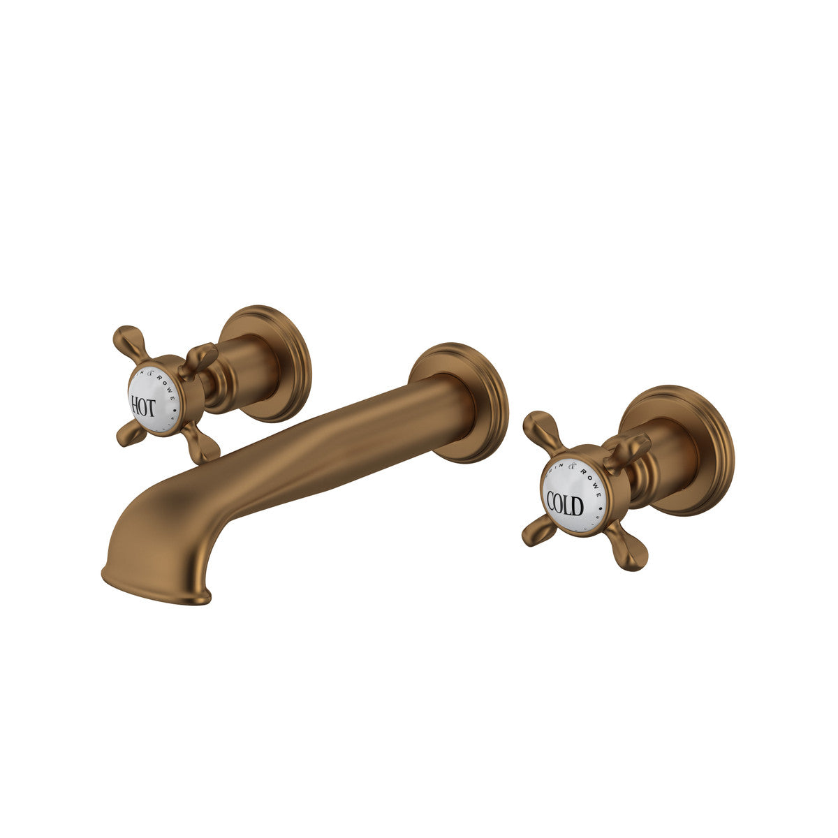 Perrin & Rowe Edwardian Wall Mount 3-Hole Concealed Bathroom Faucet With U-Spout, Cross Handles