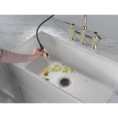 Delta Renaldi Two Handle Pull-Down Bridge Kitchen Faucet - 2384L