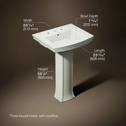 Kohler Archer 24" Rectangular Pedestal Bathroom Sink