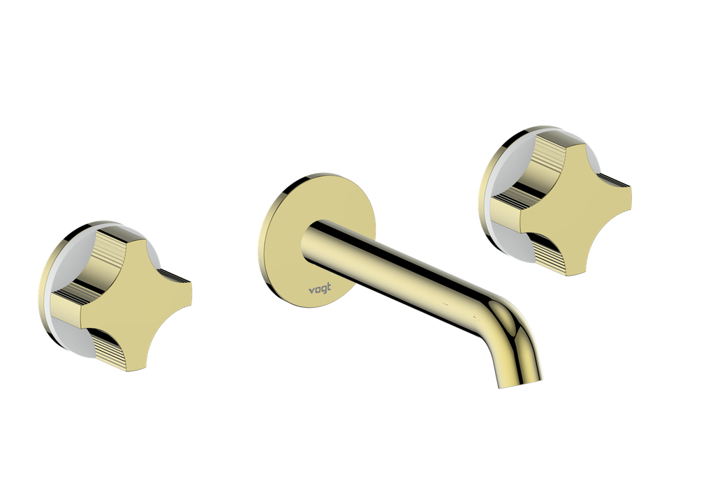 Vogt Mond 8" C.C. Wall-Mount Lavatory Faucet in Brushed Gold, With Rough-In