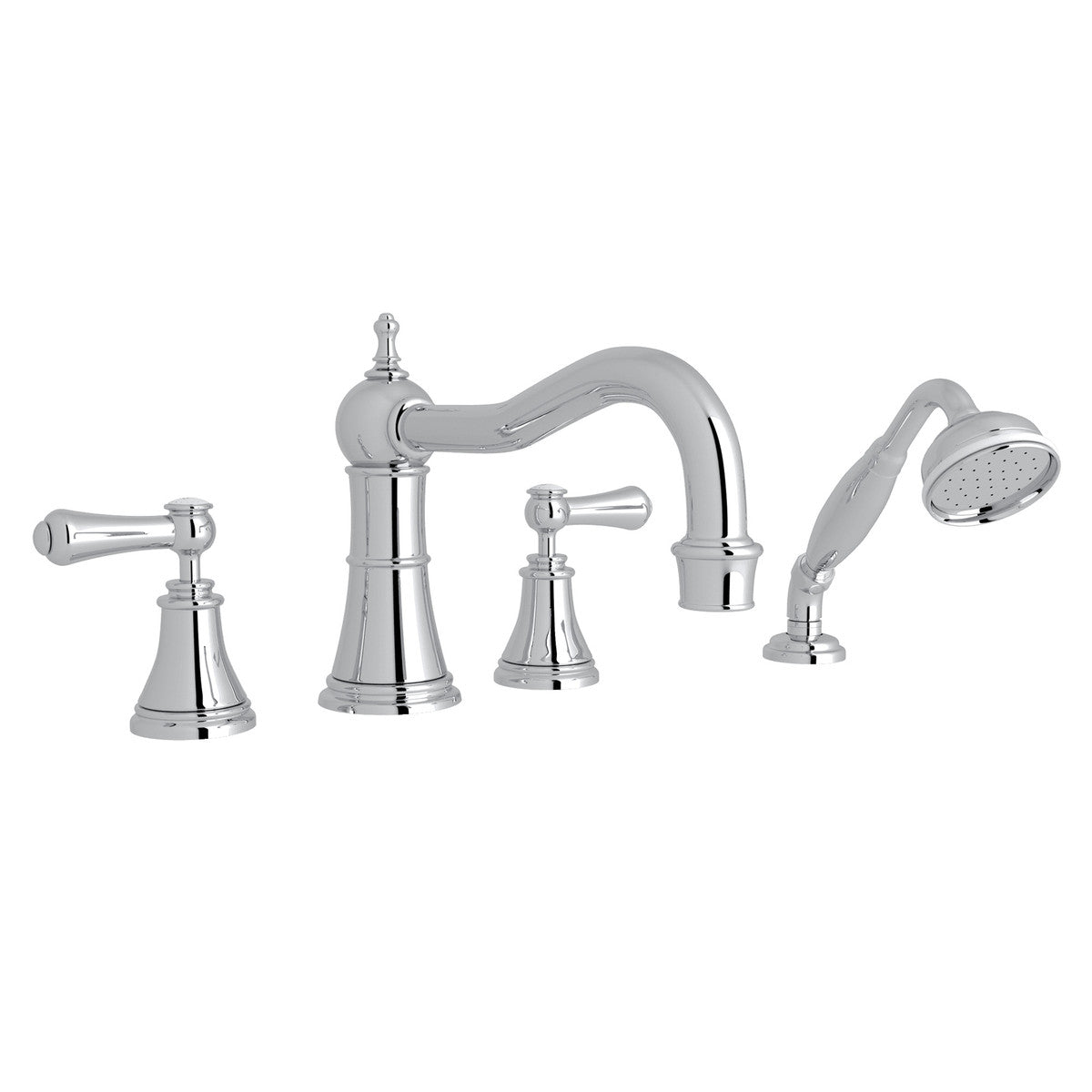 Perrin & Rowe Georgian Era 4-Hole Deck Mount Tub Filler With Column Spout Lever Handle Porcelain Caps