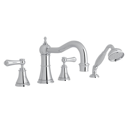 Perrin & Rowe Georgian Era 4-Hole Deck Mount Tub Filler With Column Spout Lever Handle Porcelain Caps