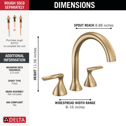 Delta T2745 Bonacci Three Hole Roman Tub Filler Trim