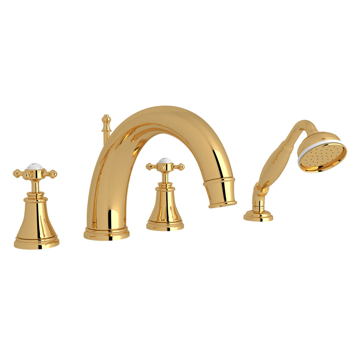 Perrin & Rowe Georgian Era 4-Hole Deck Mount Tub Filler With C-Spout Cross Handles