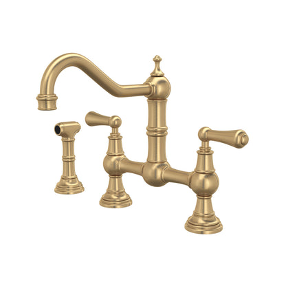 Perrin & Rowe Edwardian Bridge Kitchen Faucet With Sidespray Metal Lever Handle 1.5 GPM