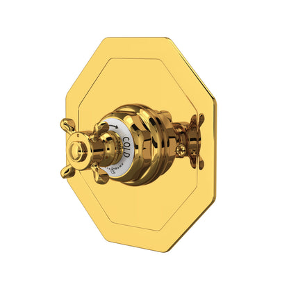 Perrin & Rowe Edwardian 3/4" Octagonal Thermostatic Trim Without Volume Control, Cross Handle
