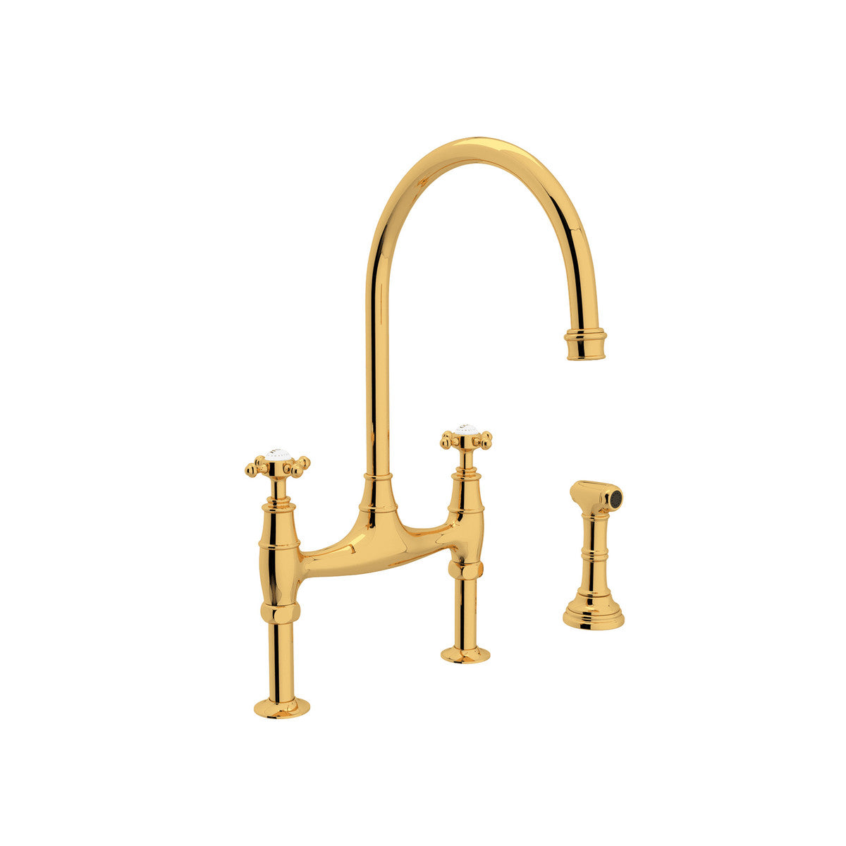 Perrin & Rowe Georgian Era Bridge Kitchen Faucet With Sidespray, Cross Handle