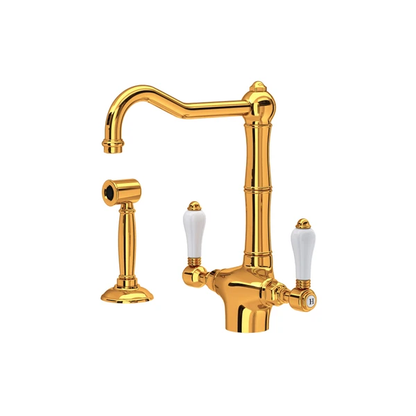 Rohl Acqui Two Handle Kitchen Faucet With Side Spray & Porcelain Handles - A1679LPWS-2
