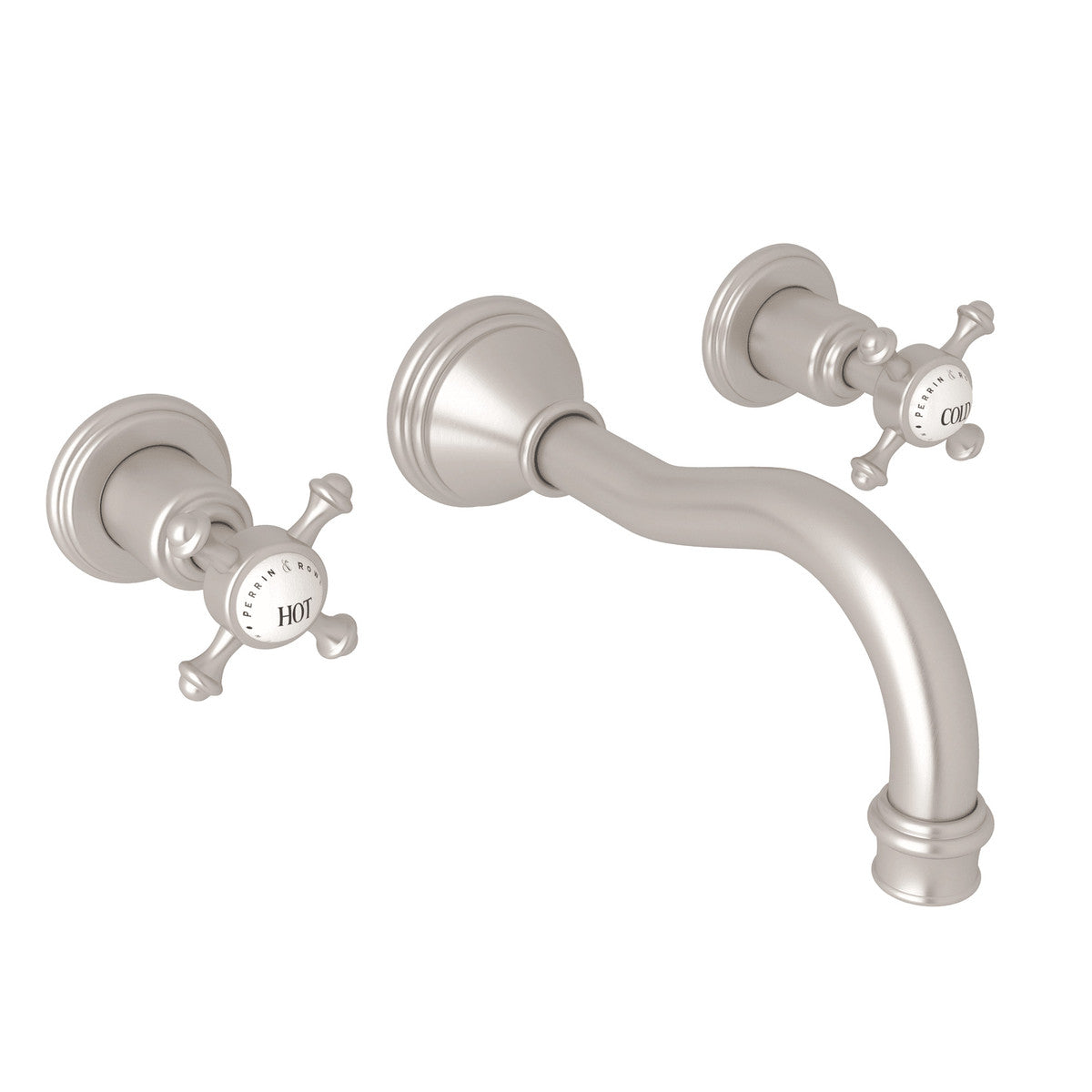 Perrin & Rowe Georgian Era Wall Mount Widespread Bathroom Faucet, Cross Handles with Porcelain Caps
