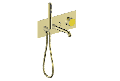 Vogt Mond Wall Mount Tub Filler Complete With Rough-In Valve In Brushed Gold