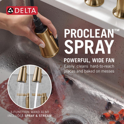 Delta Renaldi Two Handle Pull-Down Bridge Kitchen Faucet - 2384L