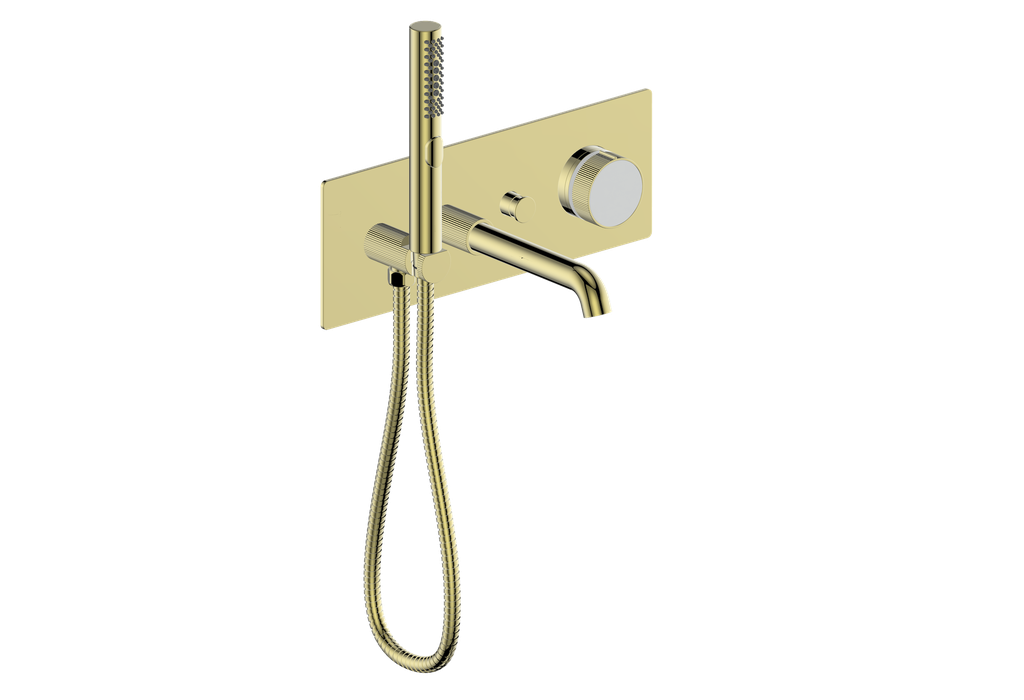 Vogt Mond Wall Mount Tub Filler Complete With Rough-In Valve In Brushed Gold