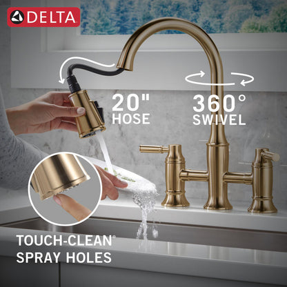 Delta Renaldi Two Handle Pull-Down Bridge Kitchen Faucet - 2384L
