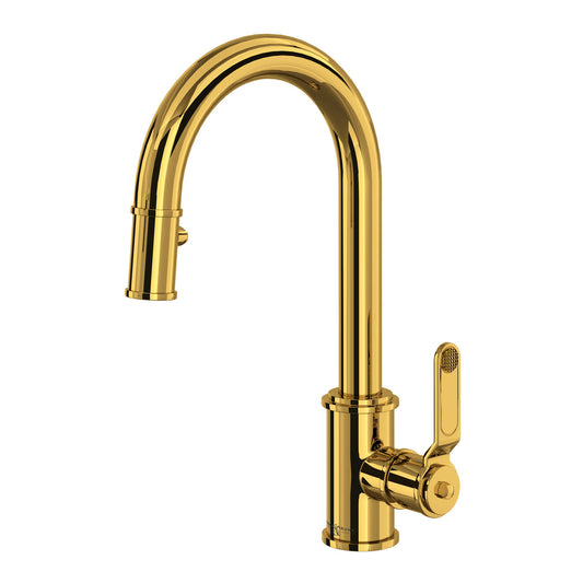 Perrin & Rowe Armstrong Pulldown Bar And Food Prep Faucet With C-Spout Dual Spray 1.8 GPM