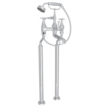 Perrin & Rowe Deco Exposed Floor Mount Tub Filler With Handshower, Cross Handle 19 GPM