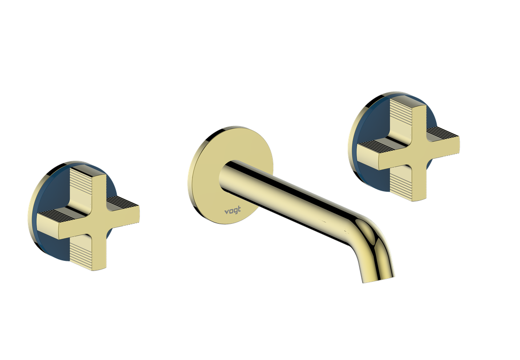 Vogt Mond 8" C.C. Wall-Mount Lavatory Faucet in Brushed Gold, With Rough-In