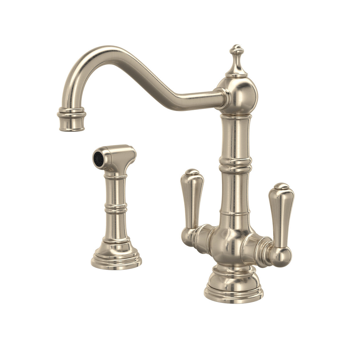 Perrin & Rowe Edwardian Single Hole Two Handle Kitchen Faucet With Lever Handles & Sidespray